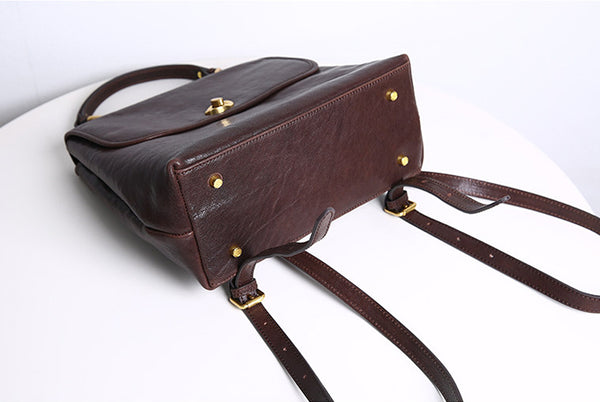 Vintage Genuine Leather Backpack Purse for Women Small Top Grain Cowhide Backpack Bag Cool