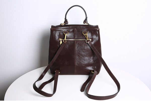 Vintage Genuine Leather Backpack Purse for Women Small Top Grain Cowhide Backpack Bag Cowhide