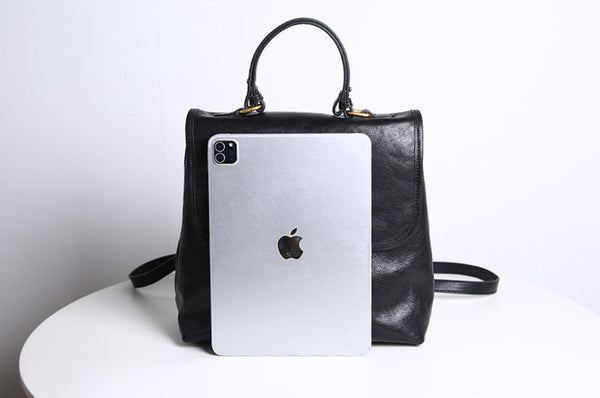 Vintage Genuine Leather Backpack Purse for Women Small Top Grain Cowhide Backpack Bag Designer