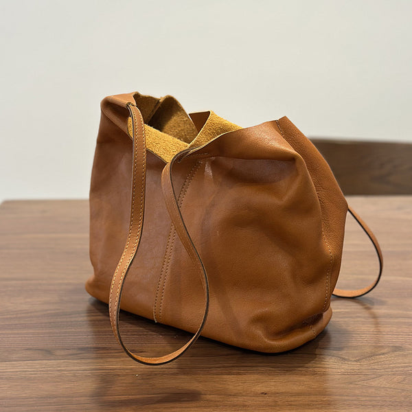 Vintage Genuine Leather Boho Tote Bag for Women Shoulder Handbag Classy