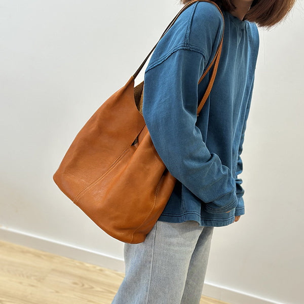 Vintage Genuine Leather Boho Tote Bag for Women Shoulder Handbag Cowhide