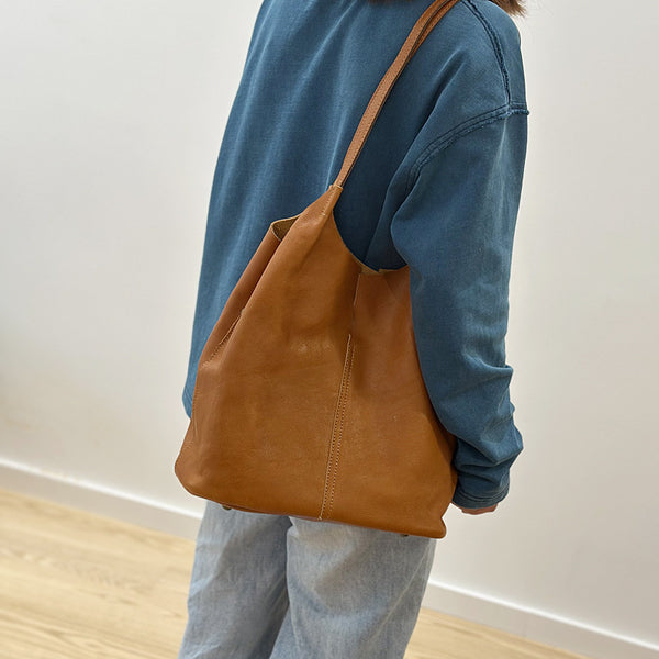 Vintage Genuine Leather Boho Tote Bag for Women Shoulder Handbag Fashion