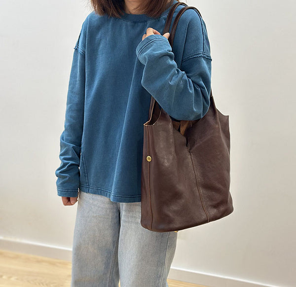 Vintage Genuine Leather Tote Bag for Women Shoulder Handbag