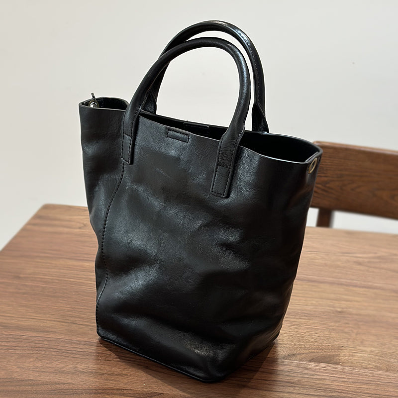 Vintage Genuine Leather Bucket Bag for Women Handheld Shoulder Crossbody Purse Accessories
