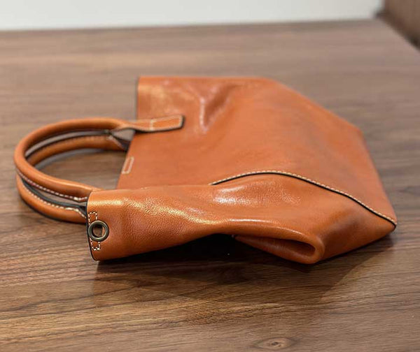 Vintage Genuine Leather Bucket Bag for Women Handheld Shoulder Crossbody Purse Genuine Leather
