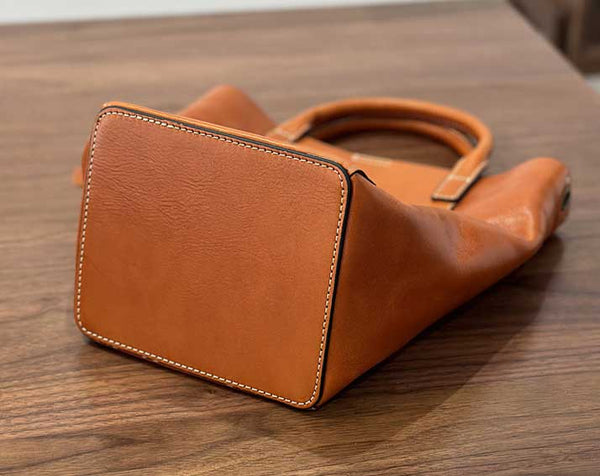 Vintage Genuine Leather Bucket Bag for Women Handheld Shoulder Crossbody Purse Gift