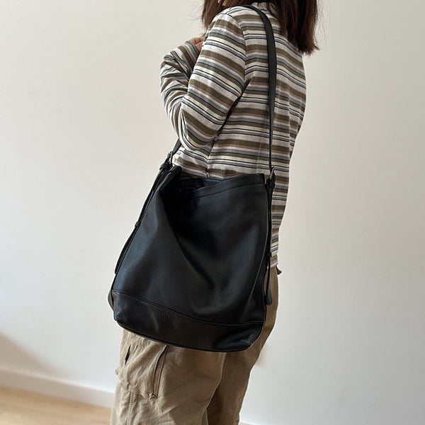 Vintage Genuine Leather Bucket Bag for Women Large Shoulder Crossbody Handbag Accessories