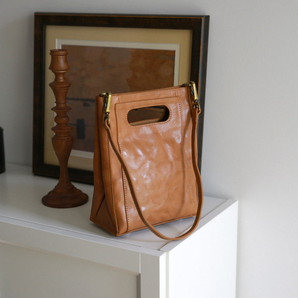 Vintage Genuine Leather Bucket Bag for Women Small Leather Crossbody Shoulder Bag Affordable