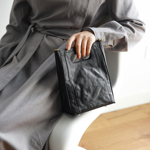 Vintage Genuine Leather Bucket Bag for Women Small Leather Crossbody Shoulder Bag Badass