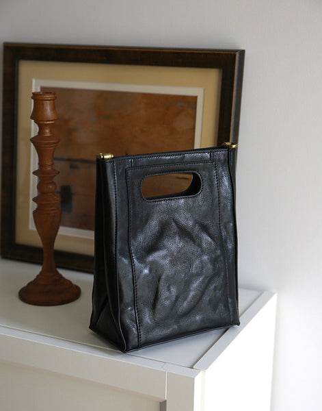 Vintage Genuine Leather Bucket Bag for Women Small Leather Crossbody Shoulder Bag Black