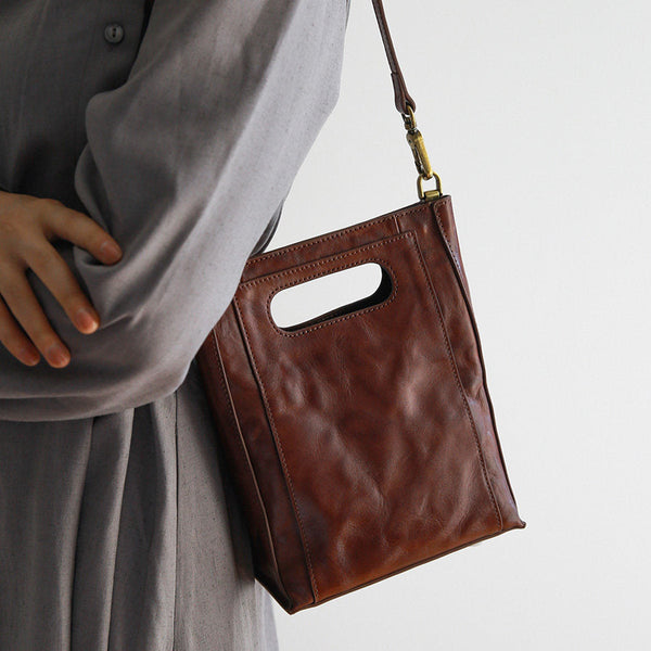 Vintage Genuine Leather Bucket Bag for Women Small Leather Crossbody Shoulder Bag Boutique