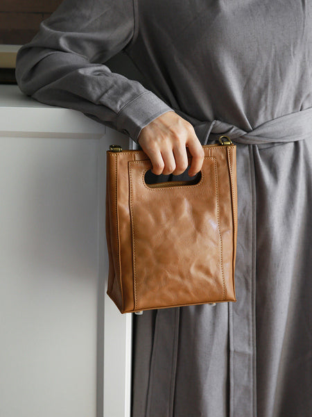 Vintage Genuine Leather Bucket Bag for Women Small Leather Crossbody Shoulder Bag Casual