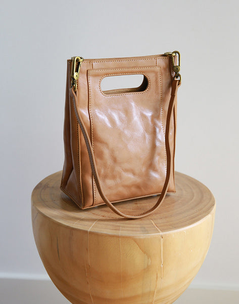 Vintage Genuine Leather Bucket Bag for Women Small Leather Crossbody Shoulder Bag Chic