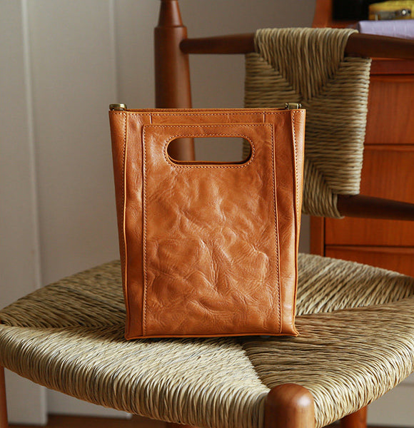Vintage Genuine Leather Bucket Bag for Women Small Leather Crossbody Shoulder Bag Classic