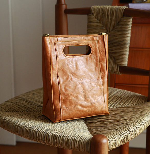 Vintage Genuine Leather Bucket Bag for Women Small Leather Crossbody Shoulder Bag Classy