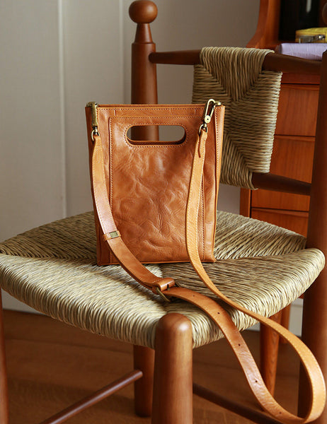 Vintage Genuine Leather Bucket Bag for Women Small Leather Crossbody Shoulder Bag Cool
