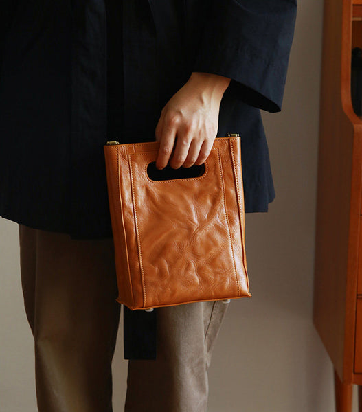 Vintage Genuine Leather Bucket Bag for Women Small Leather Crossbody Shoulder Bag Cowhide