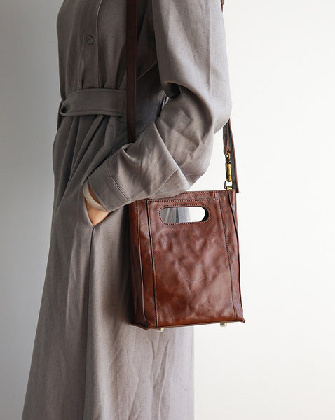 Vintage Genuine Leather Bucket Bag for Women Small Leather Crossbody Shoulder Bag Designer