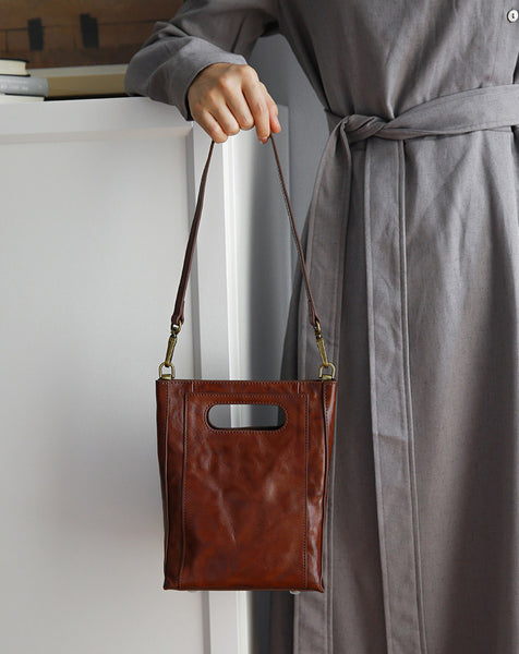 Vintage Genuine Leather Bucket Bag for Women Small Leather Crossbody Shoulder Bag Elegant
