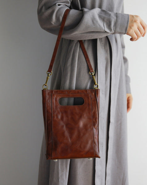 Vintage Genuine Leather Bucket Bag for Women Small Leather Crossbody Shoulder Bag Fashion