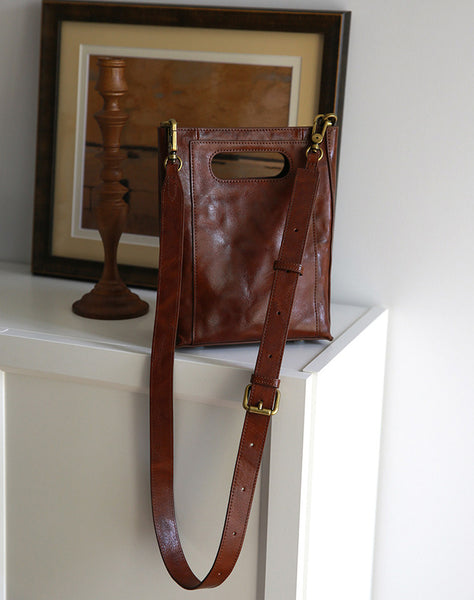 Vintage Genuine Leather Bucket Bag for Women Small Leather Crossbody Shoulder Bag Funky