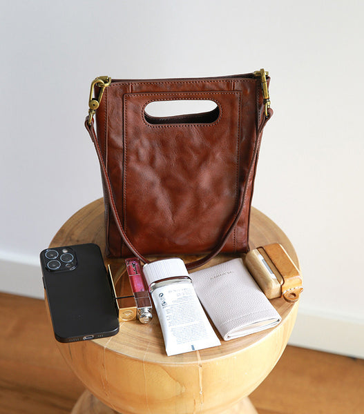 Vintage Genuine Leather Bucket Bag for Women Small Leather Crossbody Shoulder Bag Inside