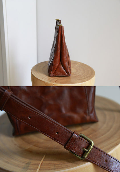 Vintage Genuine Leather Bucket Bag for Women Small Leather Crossbody Shoulder Bag Stylish