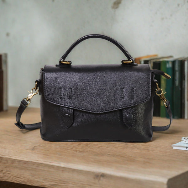 Vintage Genuine Leather Crossbody Bag for Women Classic Satchel Handbag
