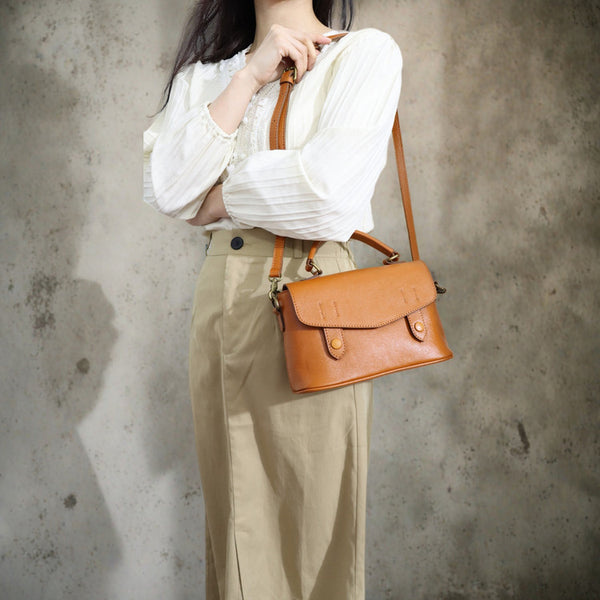 Vintage Genuine Leather Crossbody Bag for Women Classic Satchel Handbag Chic