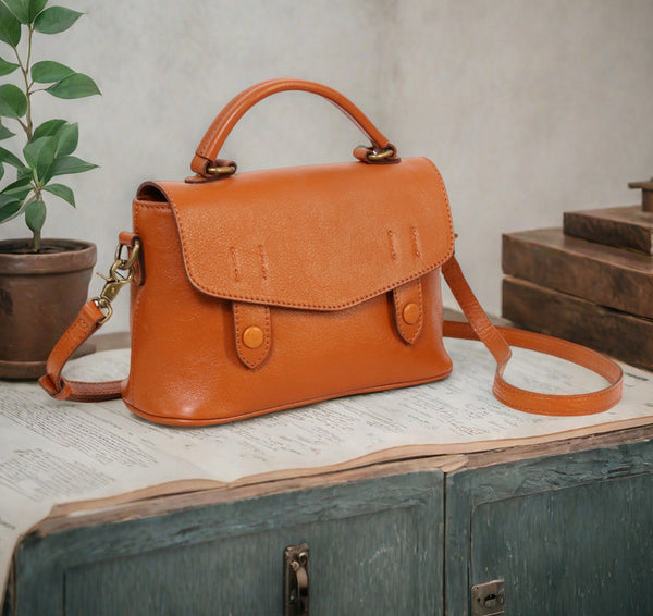 Vintage Genuine Leather Crossbody Bag for Women Classic Satchel Handbag Classic