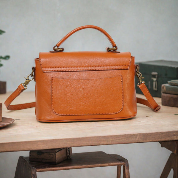 Vintage Genuine Leather Crossbody Bag for Women Classic Satchel Handbag Cute