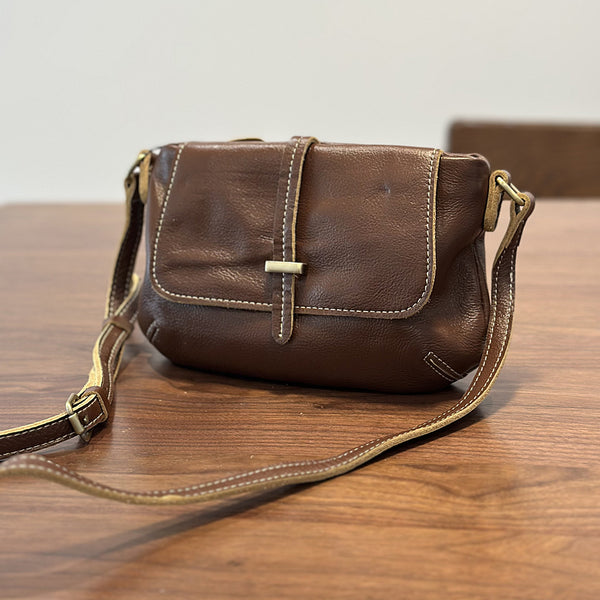 Vintage Genuine Leather Crossbody Bag for Women Small Flap Shoulder Bag with Zipper Compartments Fashion