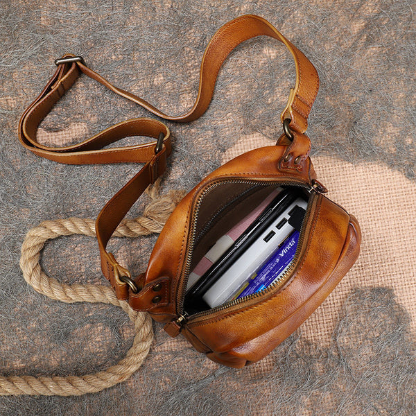 Vintage Genuine Leather Crossbody Bag for Women Small Retro Shoulder Purse Capacity