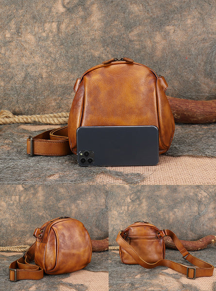 Vintage Genuine Leather Crossbody Bag for Women Small Retro Shoulder Purse Chic