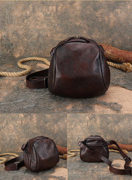 Vintage Genuine Leather Crossbody Bag for Women Small Retro Shoulder Purse