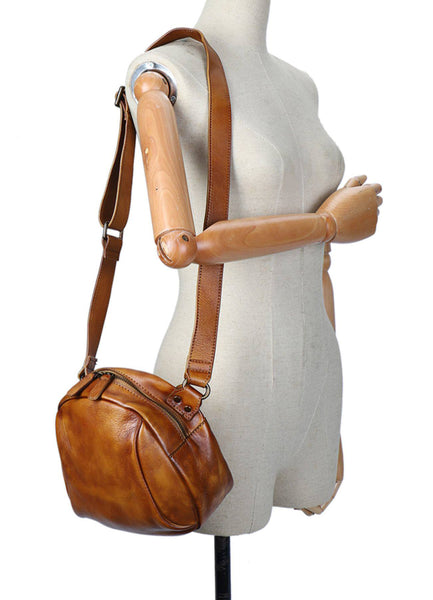 Vintage Genuine Leather Crossbody Bag for Women Small Retro Shoulder Purse Designer
