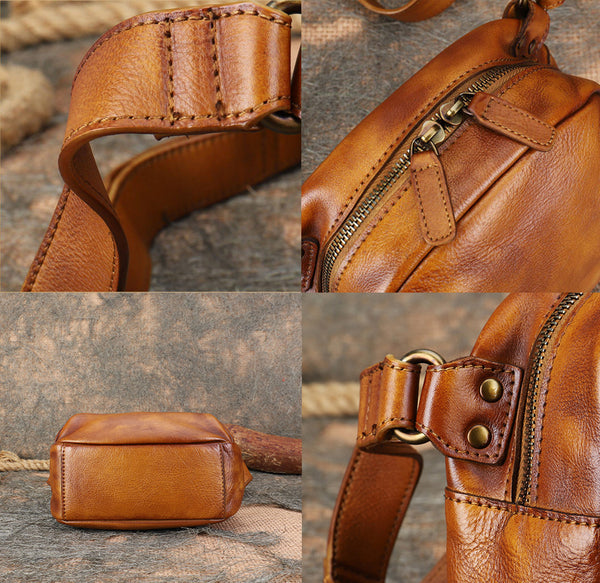 Vintage Genuine Leather Crossbody Bag for Women Small Retro Shoulder Purse Funky