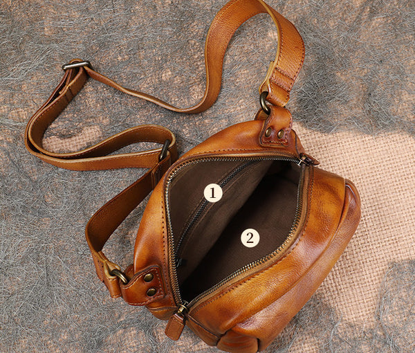 Vintage Genuine Leather Crossbody Bag for Women Small Retro Shoulder Purse Inside