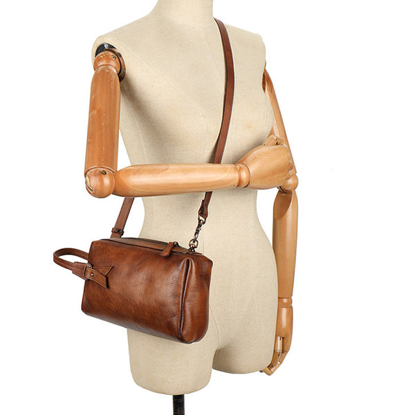 Vintage Genuine Leather Crossbody Bag for Women Small Handmade Handbag Chic