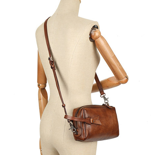 Vintage Genuine Leather Crossbody Bag for Women Small Handmade Handbag Classic