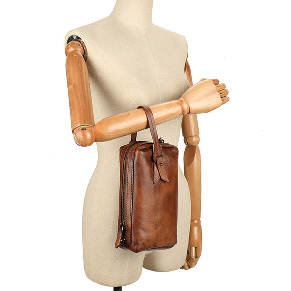 Vintage Genuine Leather Crossbody Bag for Women Small Handmade Handbag Classy