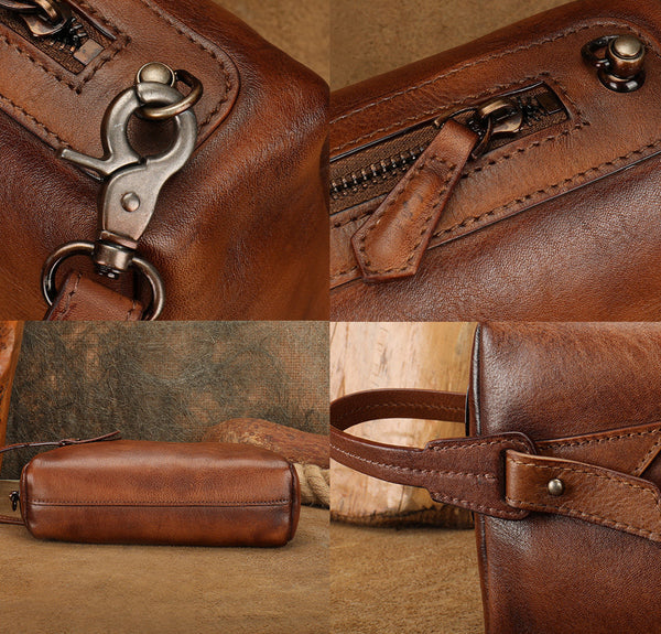 Vintage Genuine Leather Crossbody Bag for Women Small Handmade Handbag Details