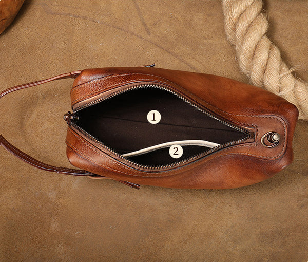 Vintage Genuine Leather Crossbody Bag for Women Small Handmade Handbag Inside