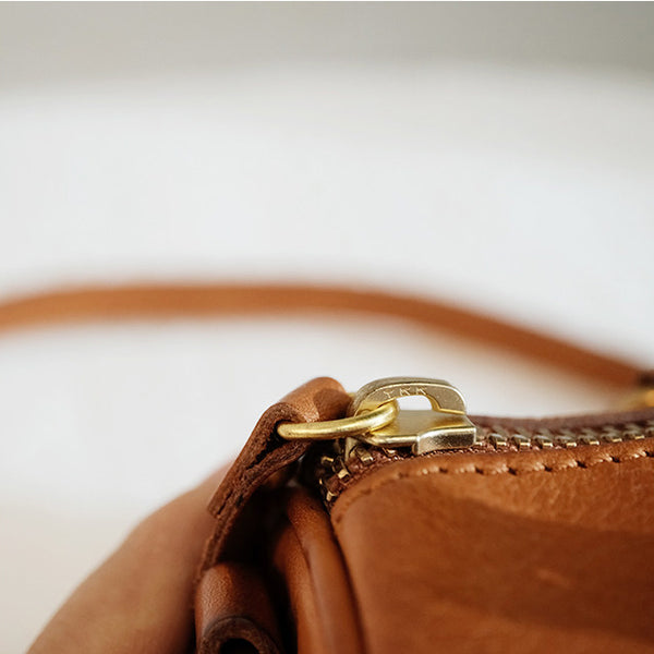 Womens Vintage Genuine Leather Cylinder Crossbody Bag Tassel Barrel Shoulder Bag Details