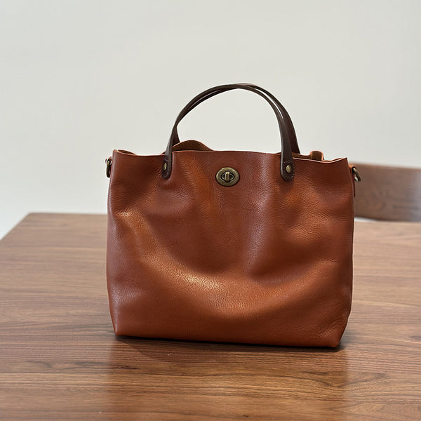 Vintage Genuine Leather Handbag for Women Real Leather Tote with Top Handle Shoulder and Crossbody Strap Brown