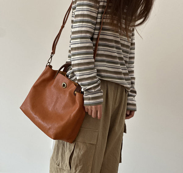 Vintage Genuine Leather Handbag for Women Real Leather Tote with Top Handle Shoulder and Crossbody Strap Classy