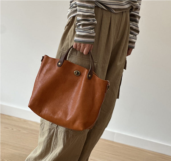 Vintage Genuine Leather Handbag for Women-Real Leather Tote with Top Handle Shoulder and Crossbody Strap