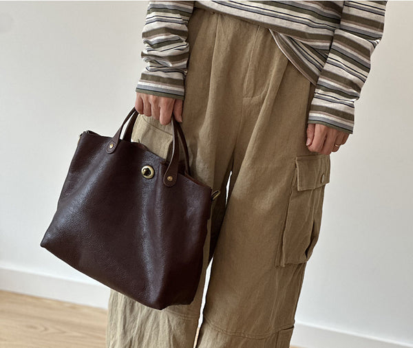 Classic Genuine Leather Tote Handbags Small Shoulder Bags For Ladies