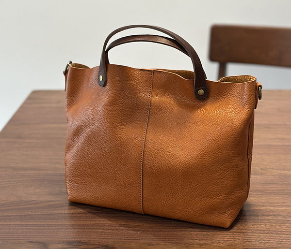 Vintage Genuine Leather Handbag for Women Real Leather Tote with Top Handle Shoulder and Crossbody Strap Quality