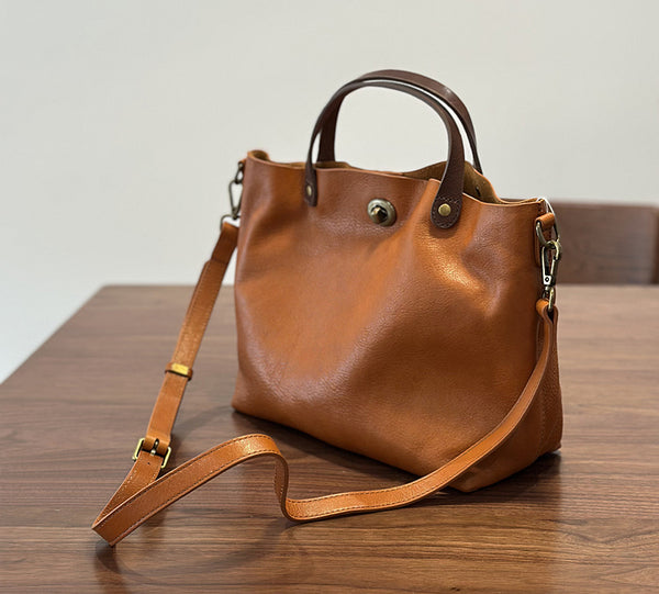 Vintage Genuine Leather Handbag for Women Real Leather Tote with Top Handle Shoulder and Crossbody Strap Stylish